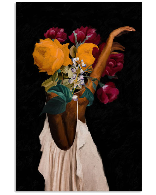 Black woman head flowers wall art, African American art, Black art, Black girl print, Woman Art Decor, beauty black woman