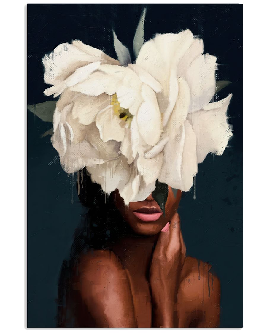 Black women art, black flowers head, black art, african american art, Black art canvas, wall art, black women canvas, wall art