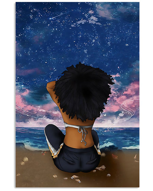 Afro Girl Art - Strong Alone Sexy Afro Beach Women