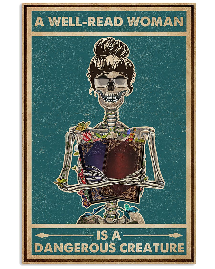 Retro Teal Dangerous Creature Reading Skeleton