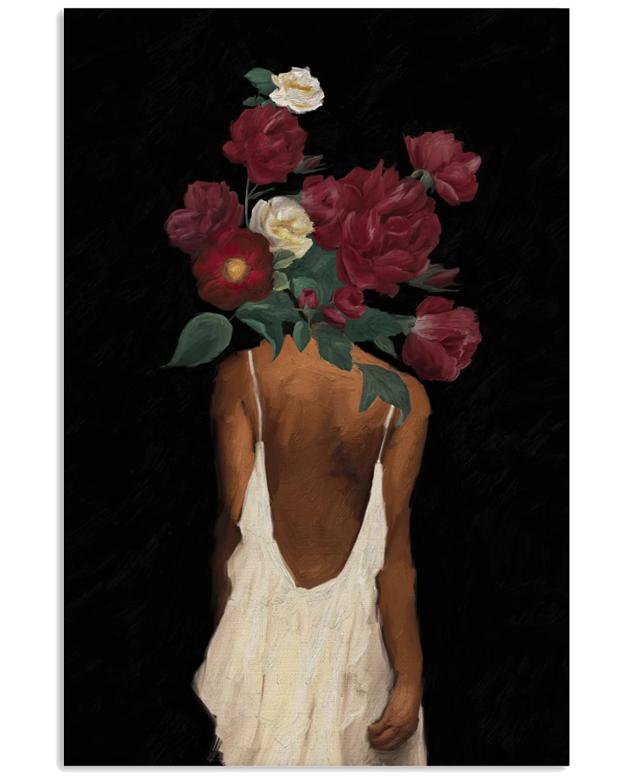 Black Woman With Flower Poster, black woman art, black art, black art print, black woman poster, black girl poster, black woman print